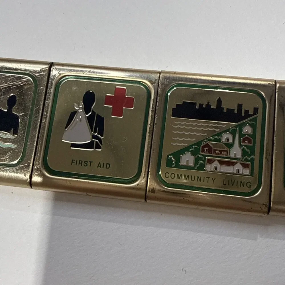 VTG Boy Scouts of America Merit Badge Belt – Solid Brass Buckle – Enamel Slides
